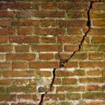 Crack in a brick wall caused by an earthquake